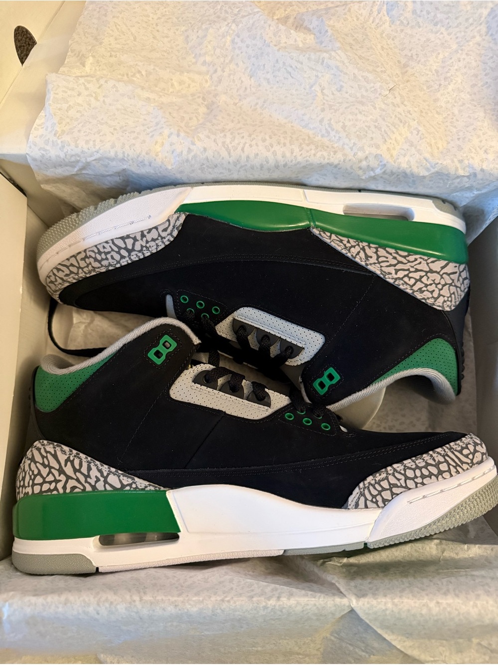 Jordan• 3 Retro in Black, Pine Green, Silver, White
